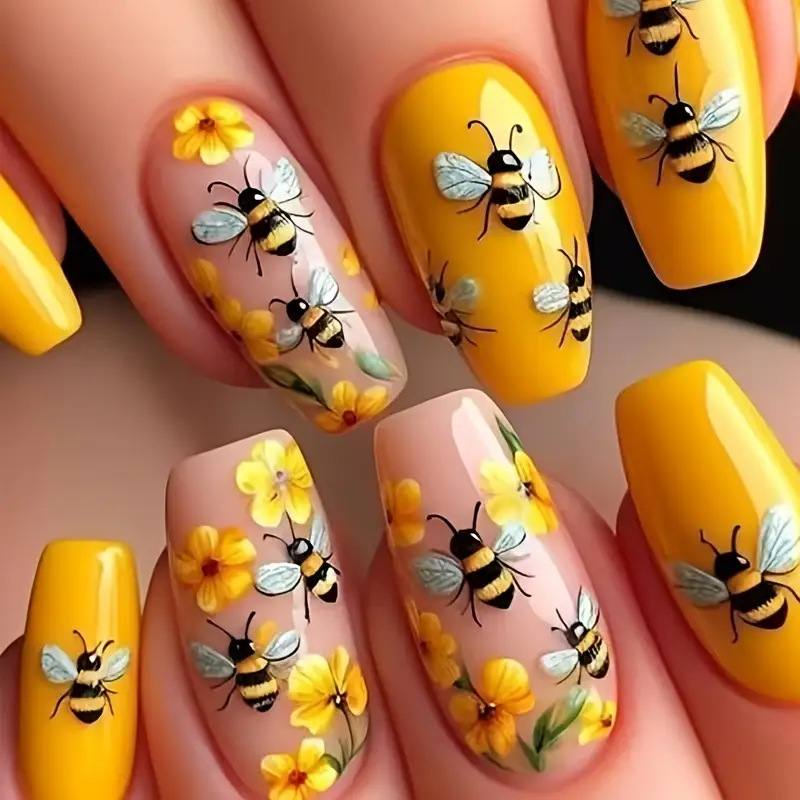 Pressed Flower Art - 24 pçs/set médio longo unhas falsas