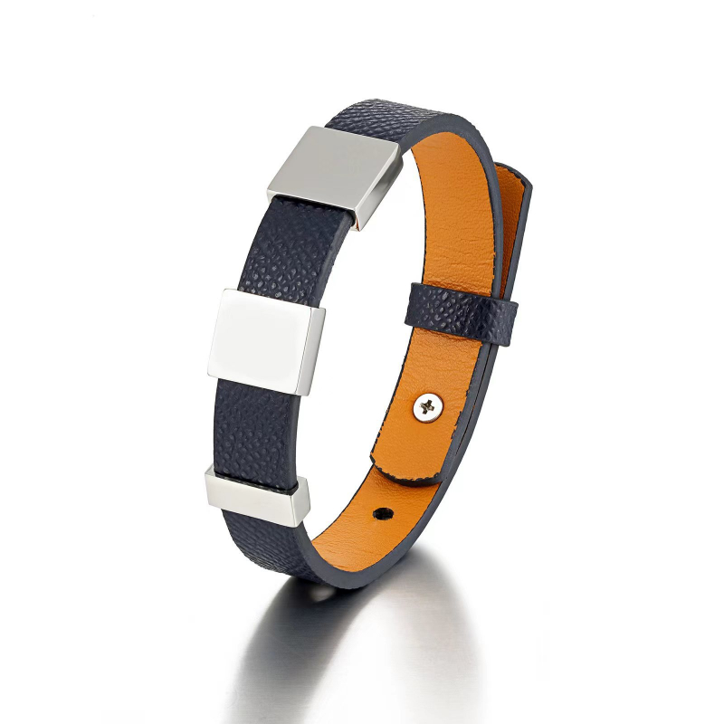 Coordinates Bracelet - Pulseira De Couro Genuíno Ajustável, Aço