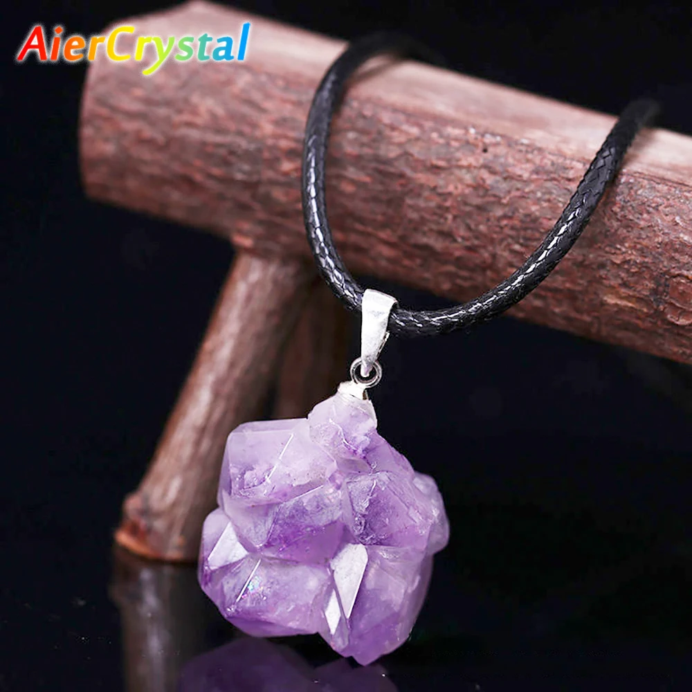Birth Flower Necklace - Natural uruguai ametista pedra áspera pingente