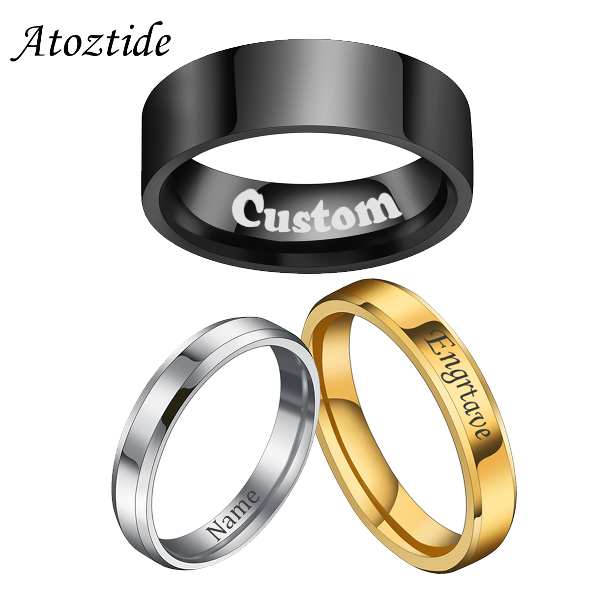 Initial Ring Custom - Atoztide 4/6/8mm personalizado gravar nome data