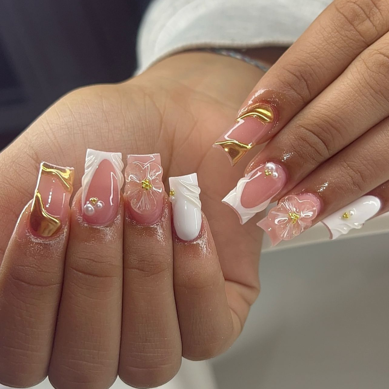 Pressed Flower Art - 24 pçs doce médio quadrado unhas
