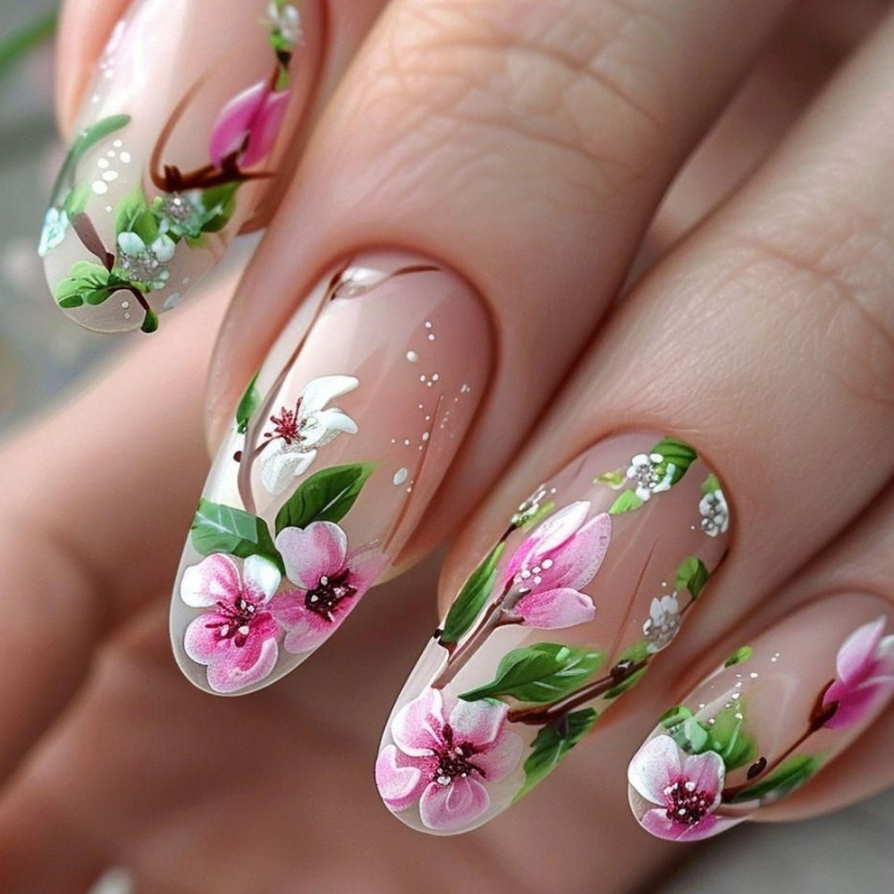 Pressed Flower Art - Imprensa curta de amêndoa em unhas
