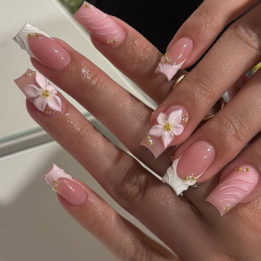 Pressed Flower Art - 24 peças por caixa. Unhas postiças