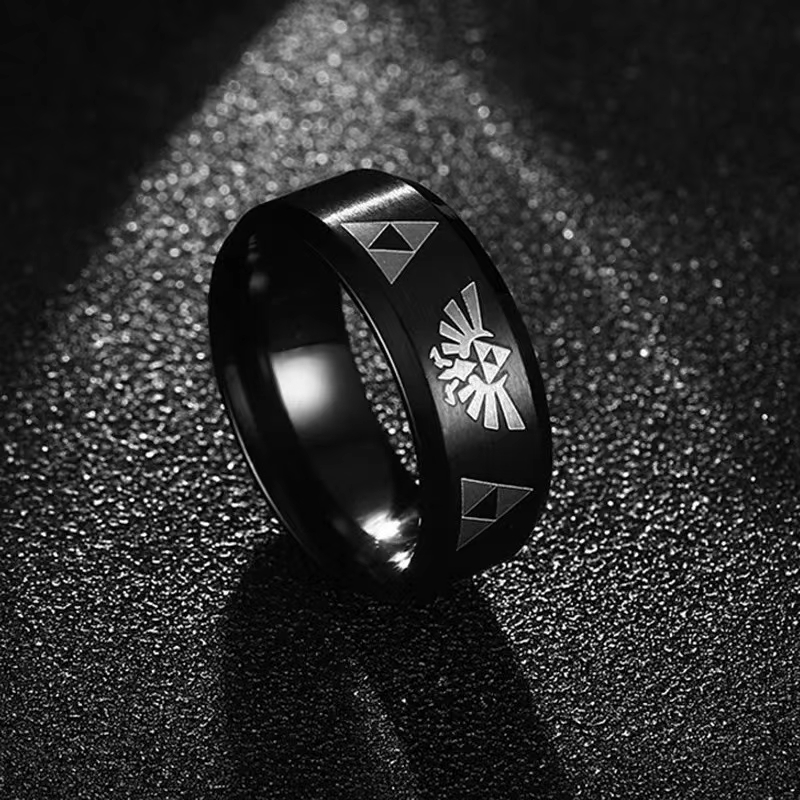 Initial Ring Custom - Moda anime triforce triângulo banda anel