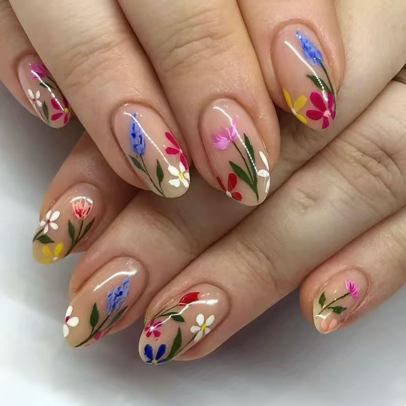 Pressed Flower Art - 24 pçs simples amêndoa unhas dicas