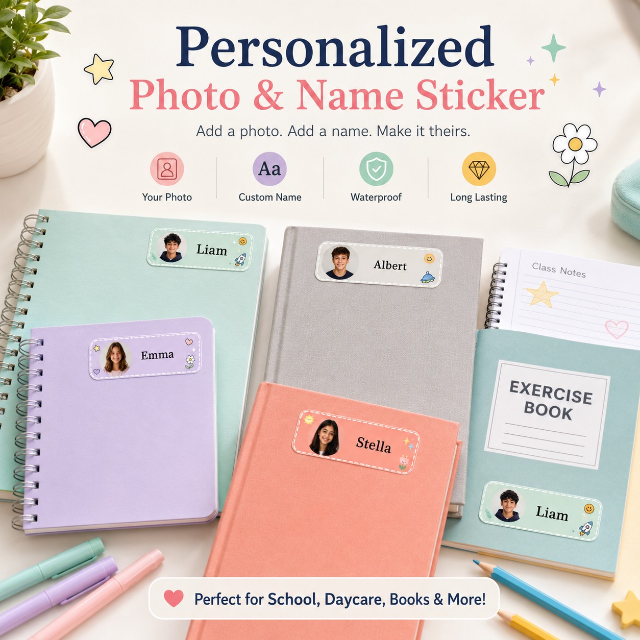 Custom Photo Book - Adesivos Personalizados com Nome e Foto,
