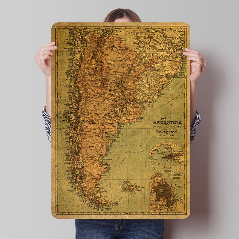 Custom Map Poster - Mapa Vintage da Argentina em Placa