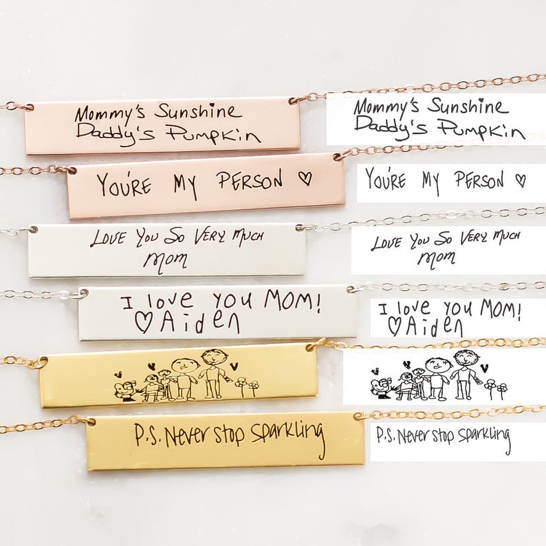 Handwriting Necklace Bar - Personalizado Personalizado Real Handwriting Nome Colar,