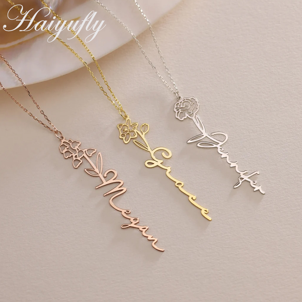 Birth Flower Necklace - Haiyufly colar com nome personalizado para