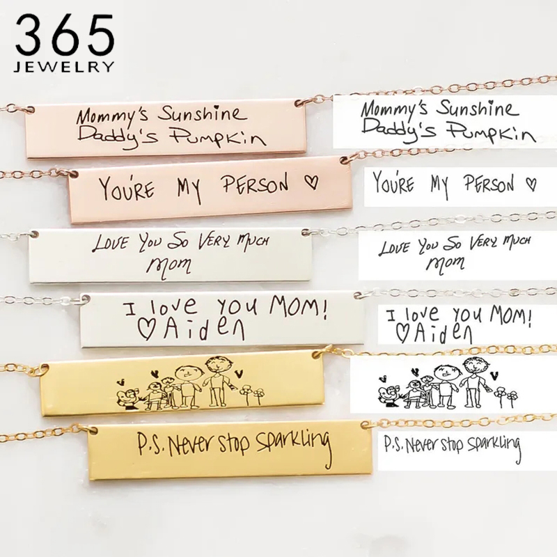Handwriting Necklace Bar - Colar personalizado em aço inoxidável para