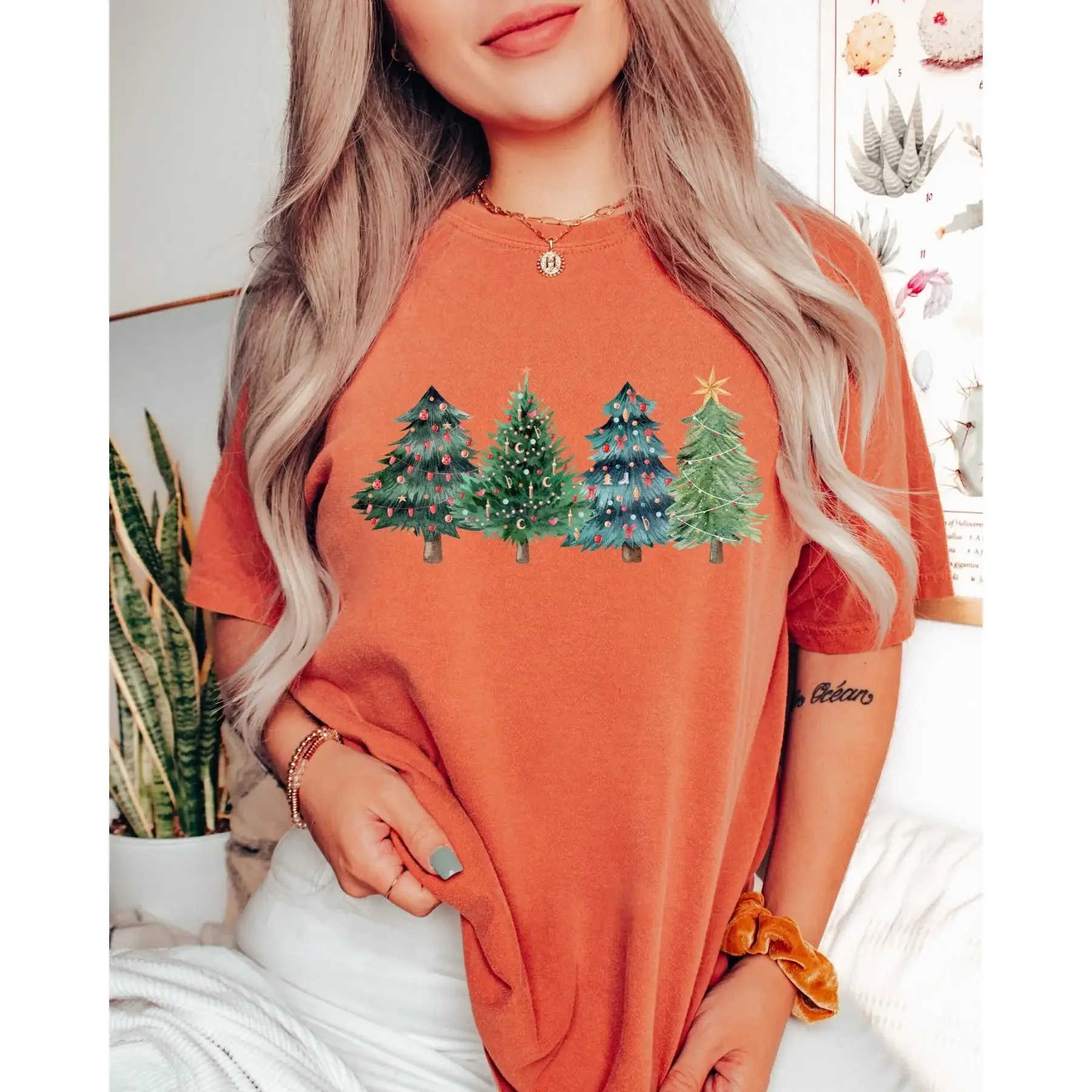 Family Tree Print - Camiseta de Natal com estampa de