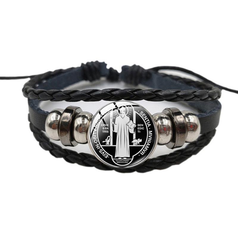 Coordinates Bracelet - Pulseira de couro católica Saint Benedict