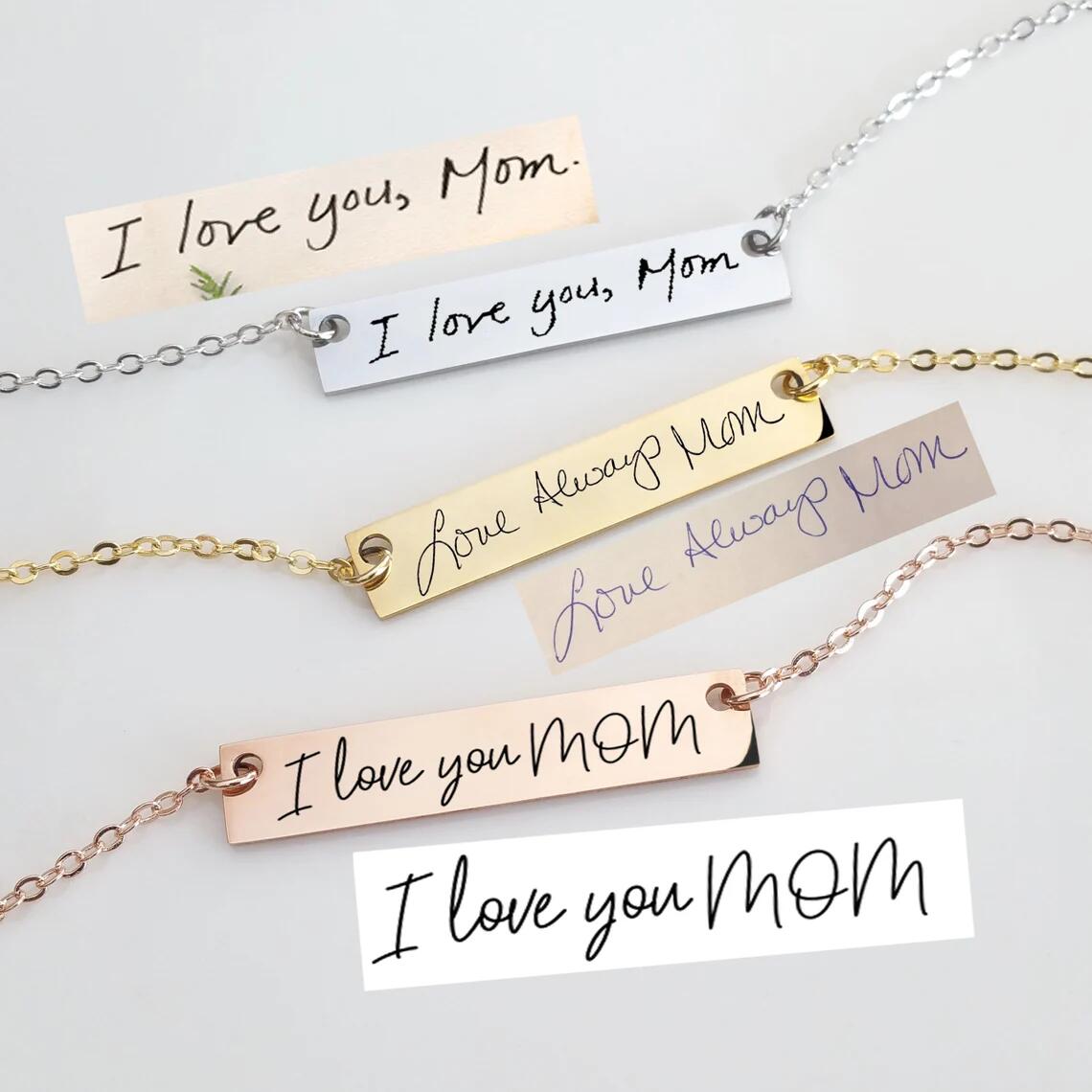 Pingente de corrente de aço in - Handwriting Necklace Bar avaliação e preço