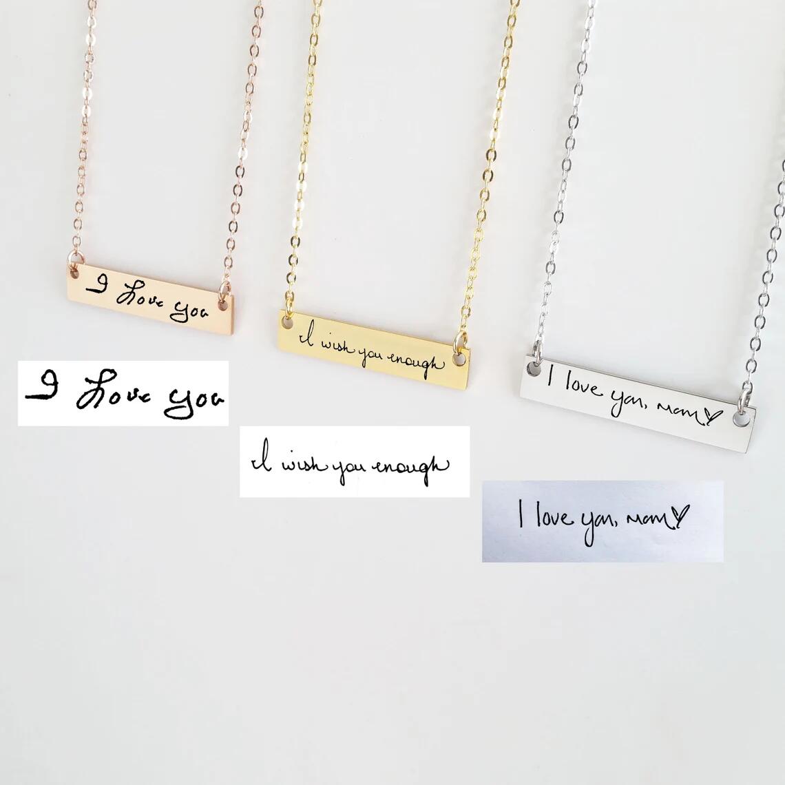 Pingente de corrente de aço in - Handwriting Necklace Bar avaliação e preço