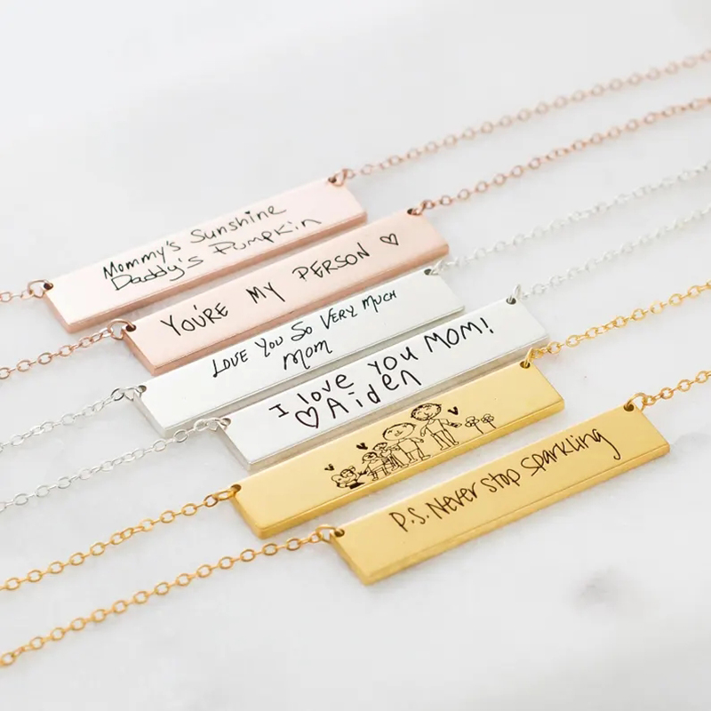 Colar personalizado em aço ino - Handwriting Necklace Bar avaliação e preço